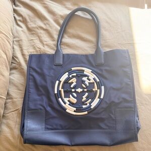 Tory Burch Navy Blue Embroidered  Ella Tote